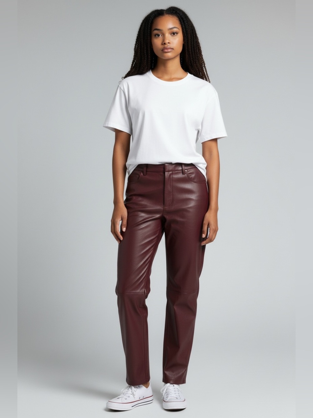 Lulu's Wine Faux Leather Straight-Leg Pants